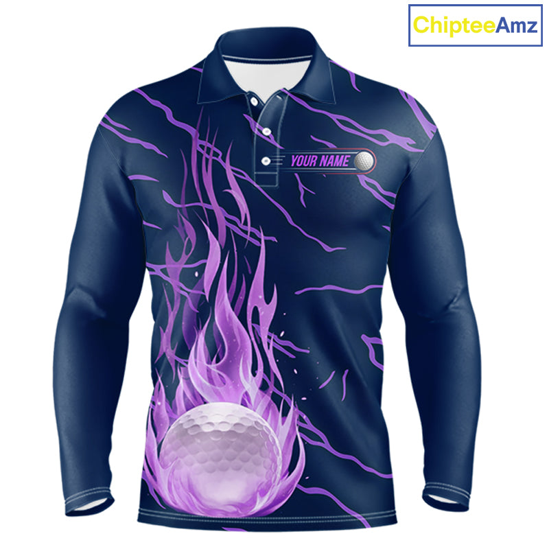 Golf Balls Purple Flame Pattern Womens Golf Polo Shirts Matching Golf Outfits For Men NBT750