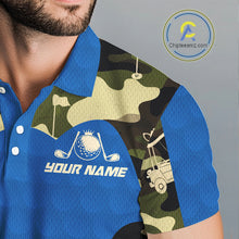 Load image into Gallery viewer, Blue Camo Mens Golf Polo Shirts Custom Golf Outfit For Mens, Team Golf Shirts NBT632