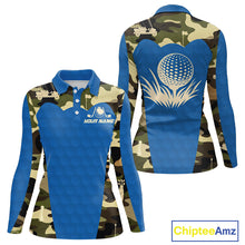 Load image into Gallery viewer, Blue Camo Womens Golf Polo Shirts Custom Golf Outfit For Ladies, Team Golf Shirts NBT632