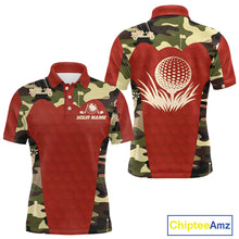 Load image into Gallery viewer, Red Camo Mens Golf Polo Shirts Custom Golf Outfit For Mens, Team Golf Shirts NBT633