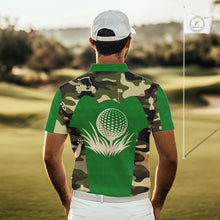 Load image into Gallery viewer, Green Camo Mens Golf Polo Shirts Custom Golf Outfit For Mens, Team Golf Shirts NBT634