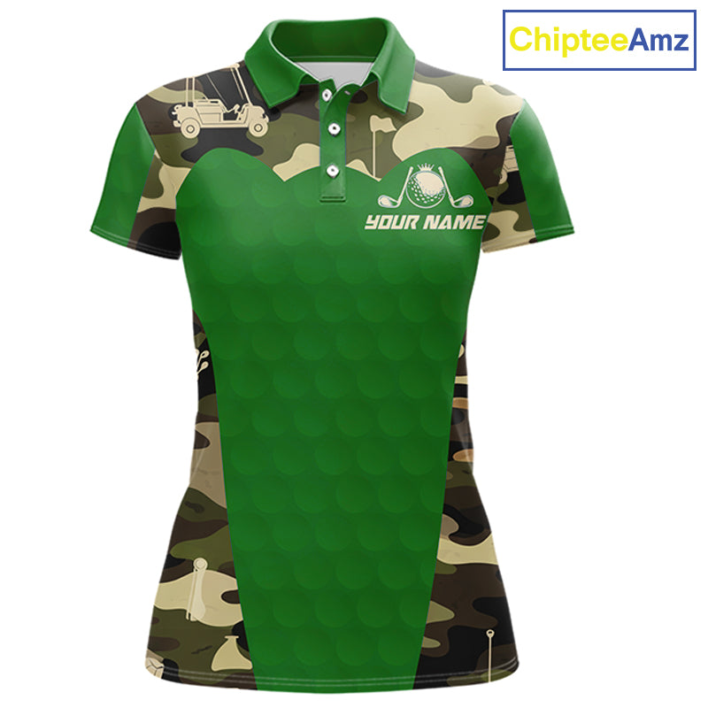 Green Camo Womens Golf Polo Shirts Custom Golf Outfit For Ladies, Team Golf Shirts NBT634