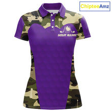 Load image into Gallery viewer, Purple Camo Womens Golf Polo Shirts Custom Golf Outfit For Ladies, Team Golf Shirts NBT635