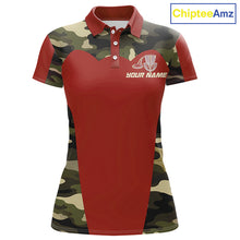 Load image into Gallery viewer, Womens Disc Golf Polo Shirt Custom Name Camo Disc Golf Basket, Personalized Disc Golf Shirts|Red NBT642