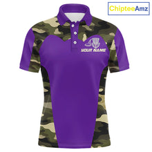 Load image into Gallery viewer, Mens Disc Golf Polo Shirt Custom Name Camo Disc Golf Basket, Personalized Disc Golf Shirts|Purple NBT643