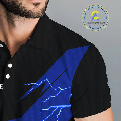 Blue Mens Disc Golf Polo Shirts Custom Thunder Lightning Team Disc Golf Jerseys, Disc Golf Gifts NBT649