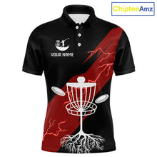Load image into Gallery viewer, Red Mens Disc Golf Polo Shirts Custom Thunder Lightning Team Disc Golf Jerseys, Disc Golf Gifts NBT650