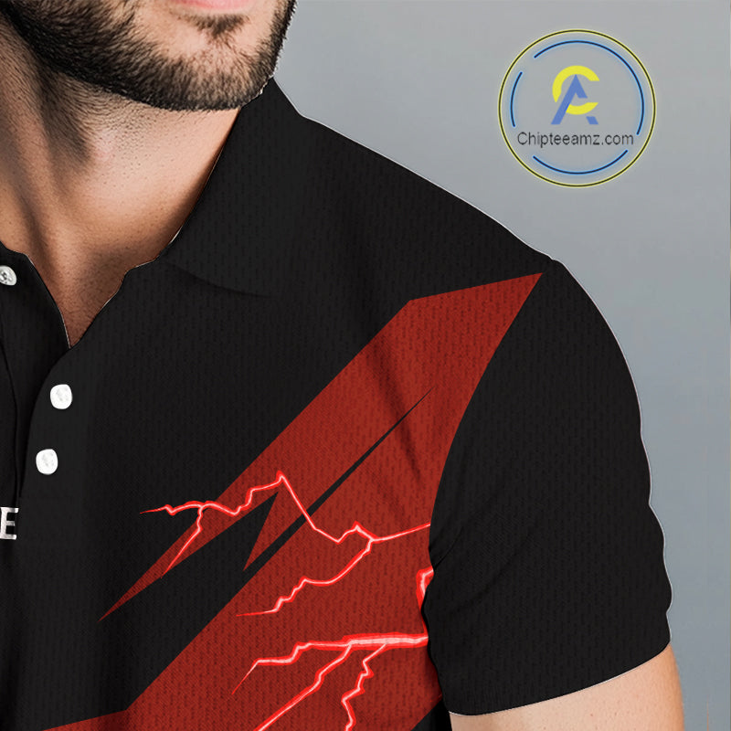 Red Mens Disc Golf Polo Shirts Custom Thunder Lightning Team Disc Golf Jerseys, Disc Golf Gifts NBT650