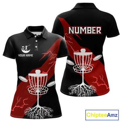Red Womens Disc Golf Polo Shirts Custom Thunder Lightning Team Disc Golf Jerseys, Disc Golf Gifts NBT650
