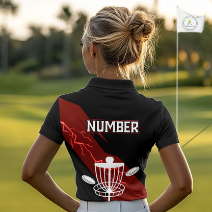 Red Womens Disc Golf Polo Shirts Custom Thunder Lightning Team Disc Golf Jerseys, Disc Golf Gifts NBT650