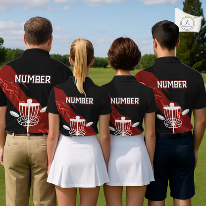 Red Womens Disc Golf Polo Shirts Custom Thunder Lightning Team Disc Golf Jerseys, Disc Golf Gifts NBT650
