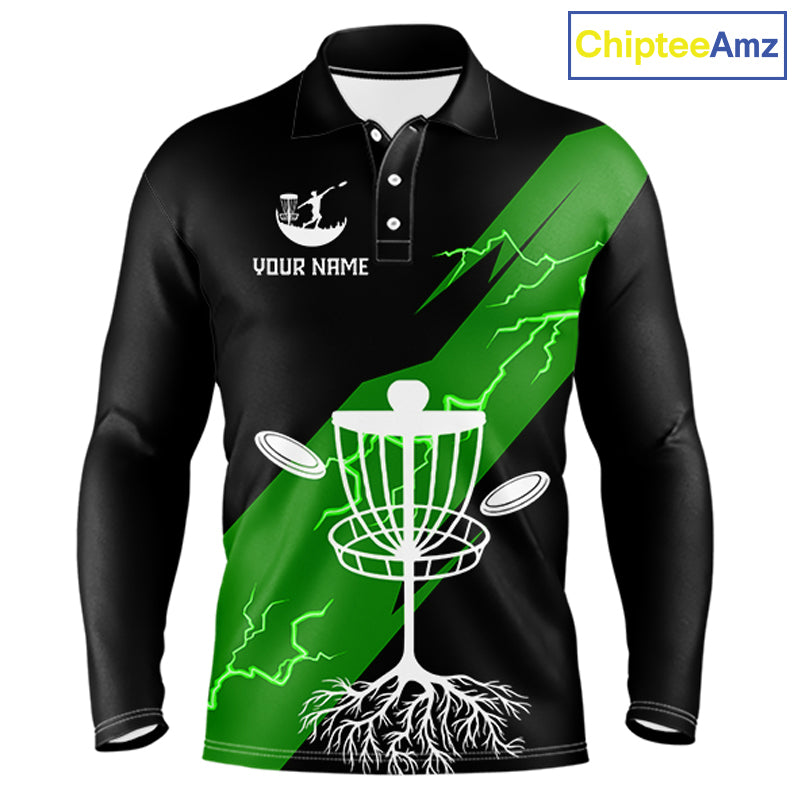 Green Mens Disc Golf Polo Shirts Custom Thunder Lightning Team Disc Golf Jerseys, Disc Golf Gifts NBT651