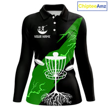 Load image into Gallery viewer, Green Womens Disc Golf Polo Shirts Custom Thunder Lightning Team Disc Golf Jerseys, Disc Golf Gifts NBT651