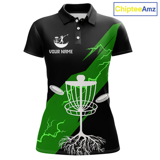 Green Womens Disc Golf Polo Shirts Custom Thunder Lightning Team Disc Golf Jerseys, Disc Golf Gifts NBT651