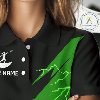 Green Womens Disc Golf Polo Shirts Custom Thunder Lightning Team Disc Golf Jerseys, Disc Golf Gifts NBT651