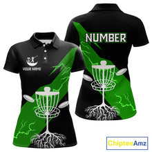 Load image into Gallery viewer, Green Womens Disc Golf Polo Shirts Custom Thunder Lightning Team Disc Golf Jerseys, Disc Golf Gifts NBT651