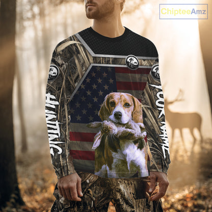 Custom Camouflage Rabbit Hunting Beagle Dog US Flag for Men, Rabbit Hunting Gifts NBT244
