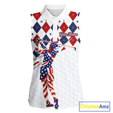 Load image into Gallery viewer, American Flag Sleeveless Golf Polo Shirt For Womens Patriotic White Golf Shirt 4th of July Golf Outfit Golf Gifts NBT522
