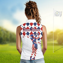 Load image into Gallery viewer, American Flag Sleeveless Golf Polo Shirt For Womens Patriotic White Golf Shirt 4th of July Golf Outfit Golf Gifts NBT522