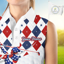 Load image into Gallery viewer, American Flag Sleeveless Golf Polo Shirt For Womens Patriotic White Golf Shirt 4th of July Golf Outfit Golf Gifts NBT522