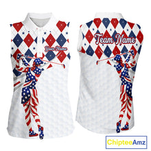 Load image into Gallery viewer, American Flag Sleeveless Golf Polo Shirt For Womens Patriotic White Golf Shirt 4th of July Golf Outfit Golf Gifts NBT522
