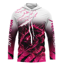 Load image into Gallery viewer, Largemouth Bass Long Sleeve Hooded Fishing Shirts Pink Angry Fish, Bass Fishing Shirts NBT387