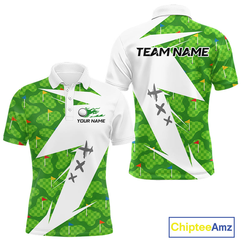 Green And White Golf Pattern Polo Golf Shirt For Men Custom Mens Golf Clothes, Golf Gifts NBT677