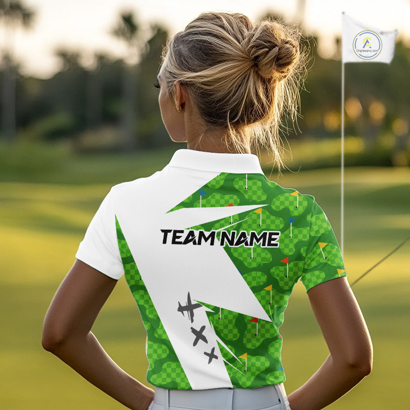 Green And White Golf Pattern Polo Golf Shirt For Women Custom Ladies Golf Clothes, Golf Gifts NBT677