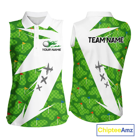 Green And White Golf Pattern Polo Golf Shirt For Women Custom Ladies Golf Clothes, Golf Gifts NBT677