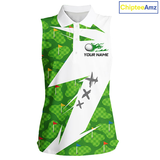 Green And White Golf Pattern Polo Golf Shirt For Women Custom Ladies Golf Clothes, Golf Gifts NBT677