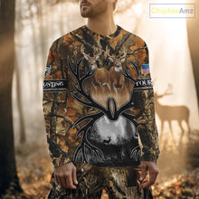 Load image into Gallery viewer, Whitetail Deer Hunting Camouflage Shirts with US Flag, Custom Hunting Shirt for Hunters NBT164