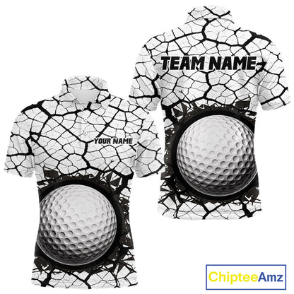 Golf Ball Breaking Polo Shirt, Black And White Cracking Pattern Polo Shirt, Best Golf Gift For Men NBT542