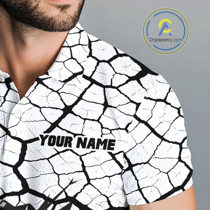 Golf Ball Breaking Polo Shirt, Black And White Cracking Pattern Polo Shirt, Best Golf Gift For Men NBT542