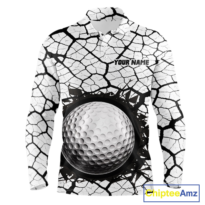 Golf Ball Breaking Polo Shirt, Black And White Cracking Pattern Polo Shirt, Best Golf Gift For Men NBT542