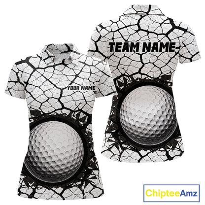 Golf Ball Breaking Polo Shirt, Black And White Cracking Pattern Polo Shirt, Best Golf Gift For Women NBT542