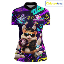 Load image into Gallery viewer, Front view of custom funny hamster purple graffiti women bowling team 1/4 quarter zip shirt