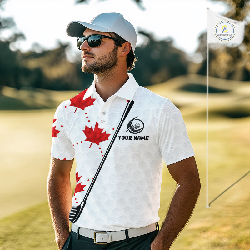 Custom Canadian Flag Mens Golf Polo Shirt Custom Maple Leaves Canada Golf Shirt For Men, Golf Gifts NBT556