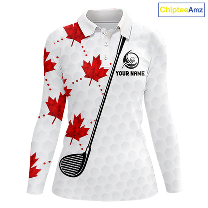 Custom Canadian Flag Womens Golf Polo Shirt Custom Maple Leaves Canada Golf Shirt For Ladies, Golf Gifts NBT556
