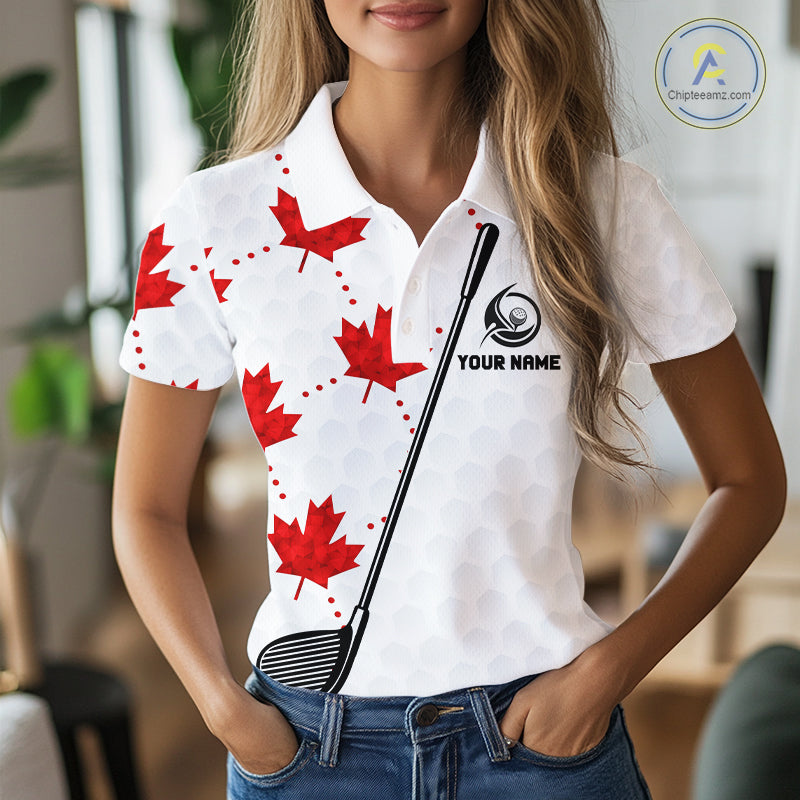 Custom Canadian Flag Womens Golf Polo Shirt Custom Maple Leaves Canada Golf Shirt For Ladies, Golf Gifts NBT556