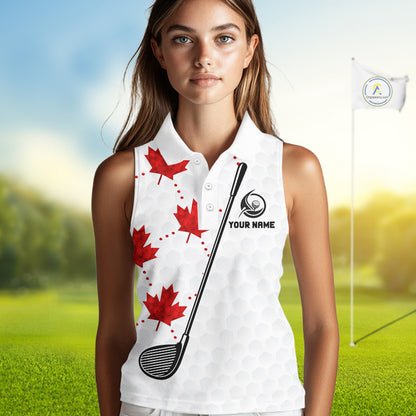 Custom Canadian Flag Womens Sleeveless Golf Polo Shirt Custom Maple Leaves Canada Golf Shirt For Ladies, Golf Gifts NBT556