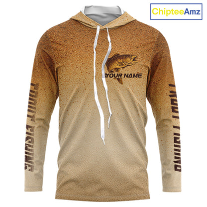 Brown Trout Fish Skin Long Sleeve Hooded Fishing Shirts Custom Name, Trout Fishing Shirts NBT402
