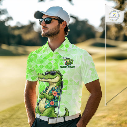 Funny Green Alligator Golf Polo Shirt Mens Custom Name Team Golf Shirts, Golf Gifts | Green NBT950