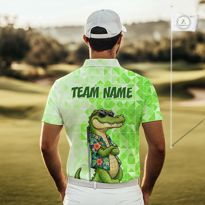 Funny Green Alligator Golf Polo Shirt Mens Custom Name Team Golf Shirts, Golf Gifts | Green NBT950