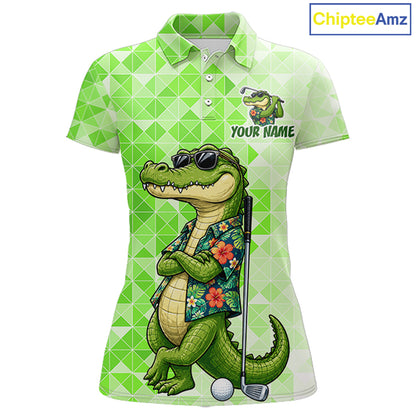 Funny Green Alligator Golf Polo Shirt Womens Custom Name Team Golf Shirts, Golf Gifts | Green NBT950