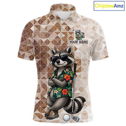 Funny Brown Raccoon Golf Polo Shirt Mens Custom Name Team Golf Shirts, Golf Gifts NBT958