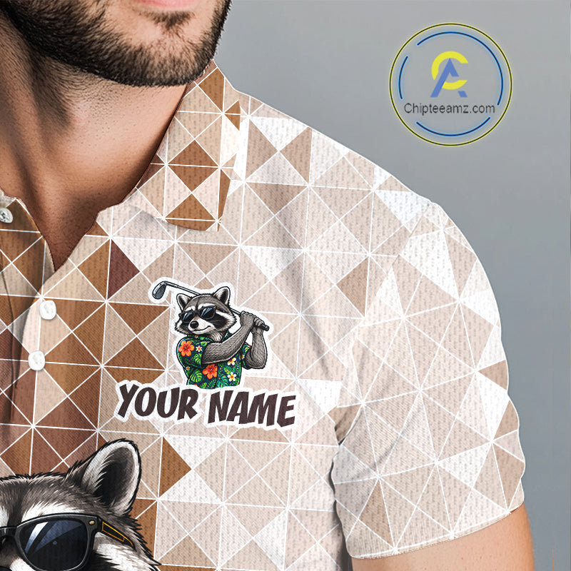 Funny Brown Raccoon Golf Polo Shirt Mens Custom Name Team Golf Shirts, Golf Gifts NBT958