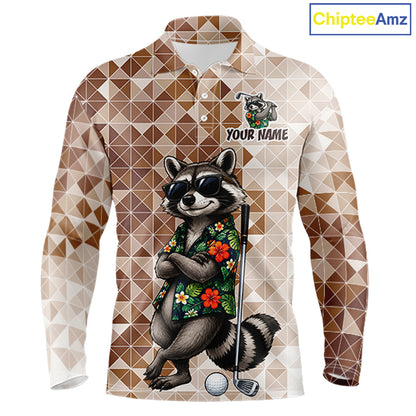 Funny Brown Raccoon Golf Polo Shirt Mens Custom Name Team Golf Shirts, Golf Gifts NBT958