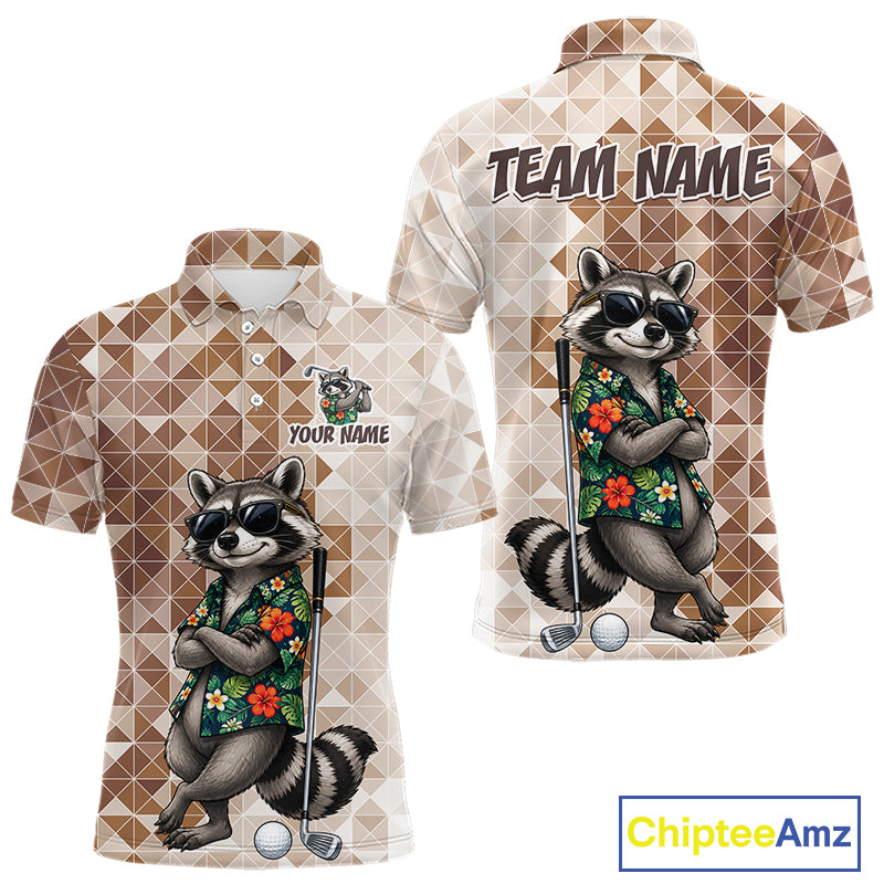 Funny Brown Raccoon Golf Polo Shirt Mens Custom Name Team Golf Shirts, Golf Gifts NBT958