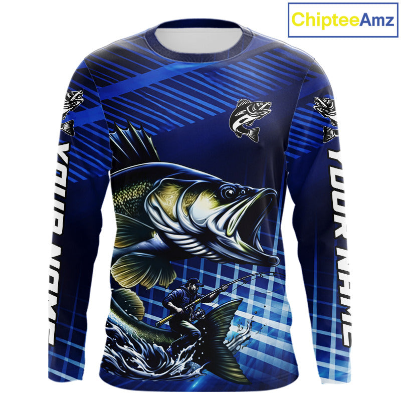 Blue Camo Walleye Custom Fishing Shirts Long Sleeve, Walleye Fishing Shirts NBT446