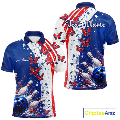 American Flag Butterfly Custom Patriotic Bowling Shirts For Men, Bowling League Shirts NBT973
